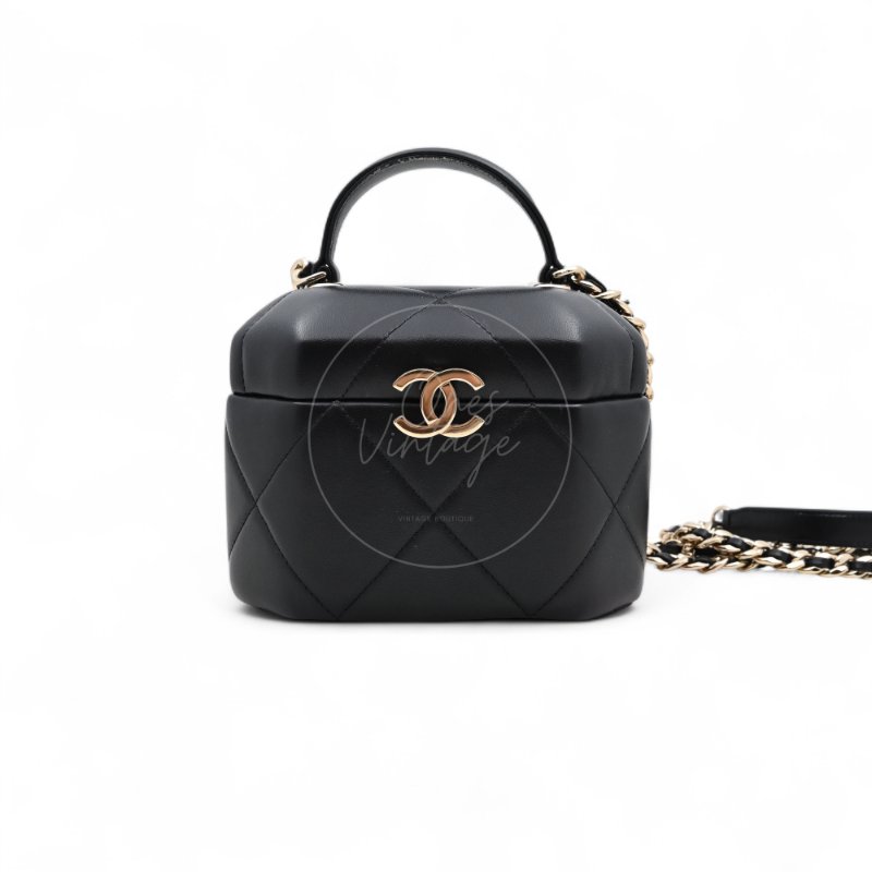 中古 Chanel香奈兒 Vanity Box 小方盒 晶片版 高級手工坊系列 小羊皮 月光寶盒-7