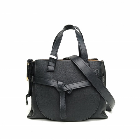 LOEWE GateTote托特手提中號黑色牛皮金扣