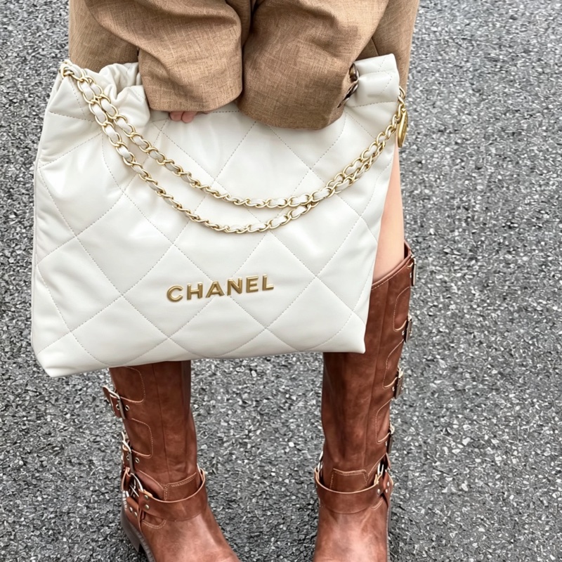 CHANEL香奈兒白金22bag中號慵懶氣質垃圾袋包👠-8