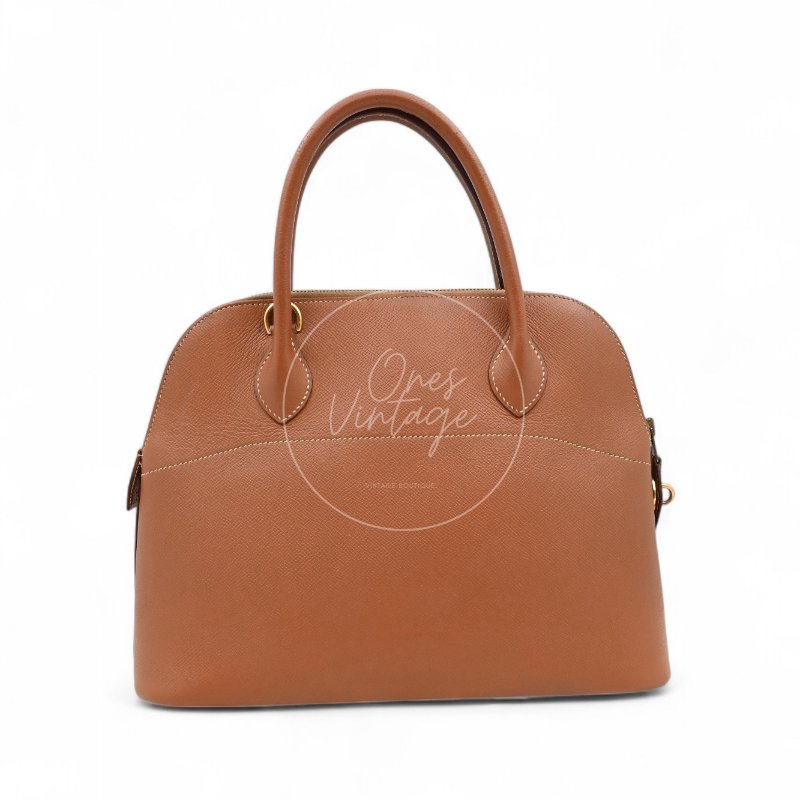 中古 Hermes 愛馬仕 Bolide柏莉包 31 金棕色 Epsom皮革材質 金色五金配件 Circle Y 手提包-2