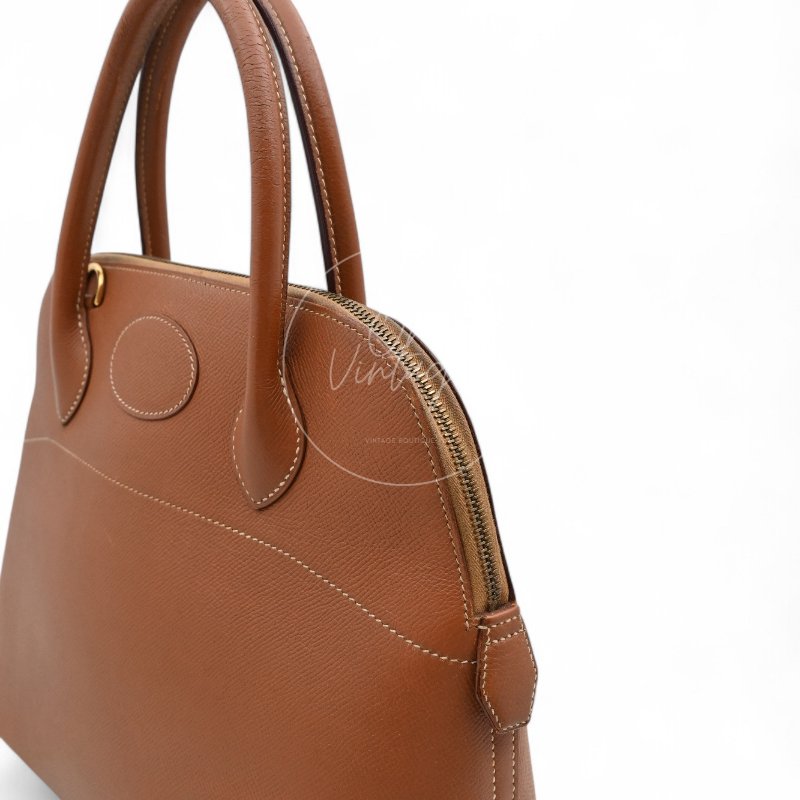 中古 Hermes 愛馬仕 Bolide柏莉包 31 金棕色 Epsom皮革材質 金色五金配件 Circle Y 手提包-8