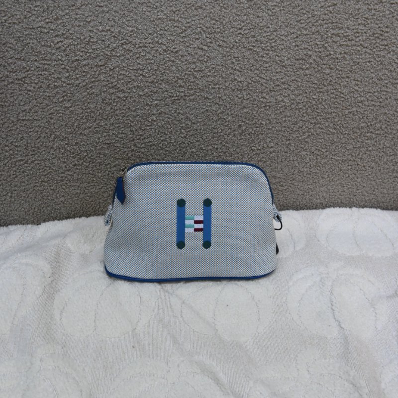 Hermès 愛馬仕Bolide Crazy H 刺繡帆布迷你收納包 藍色-0