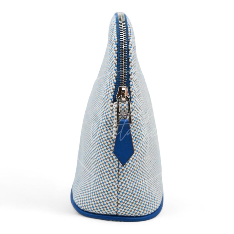 Hermès 愛馬仕Bolide Crazy H 刺繡帆布迷你收納包 藍色-3