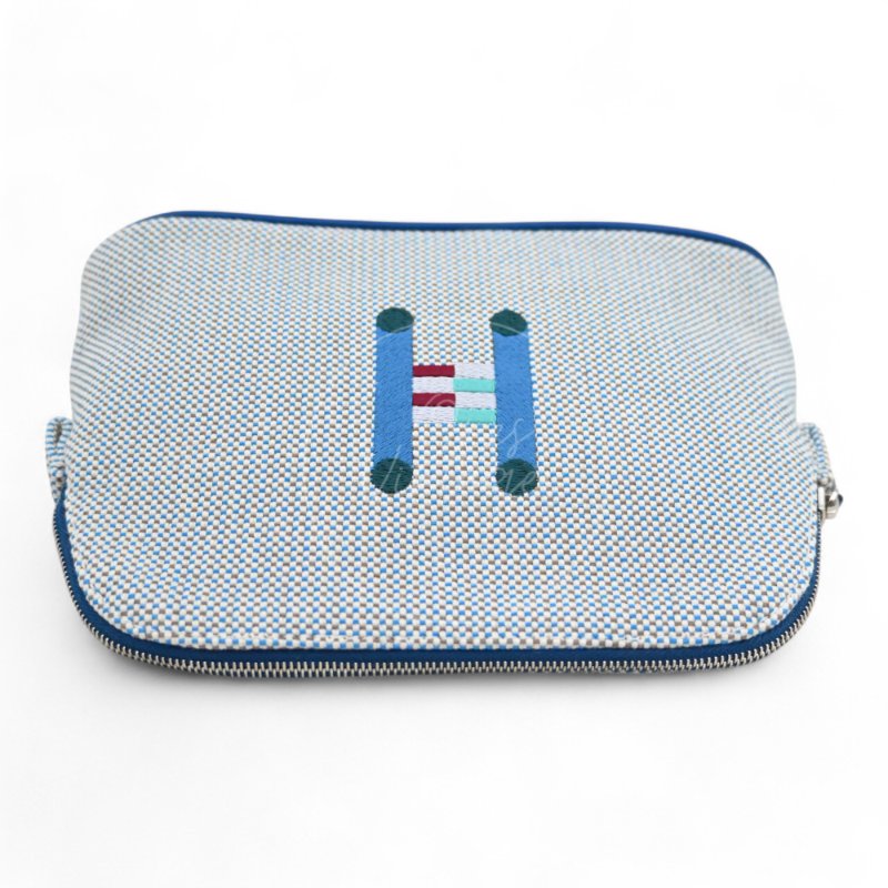 Hermès 愛馬仕Bolide Crazy H 刺繡帆布迷你收納包 藍色-6