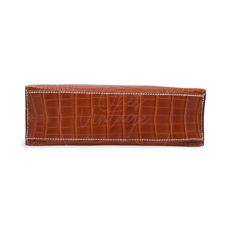 中古 Hermes 愛馬仕 Mini Kelly Pochette迷你凱莉手拿包 尼羅鱷鱷魚皮 霧面金色 鍍金五金PHW 方形的「J」刻印-7