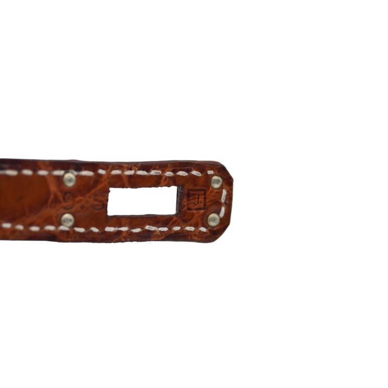 中古 Hermes 愛馬仕 Mini Kelly Pochette迷你凱莉手拿包 尼羅鱷鱷魚皮 霧面金色 鍍金五金PHW 方形的「J」刻印-11