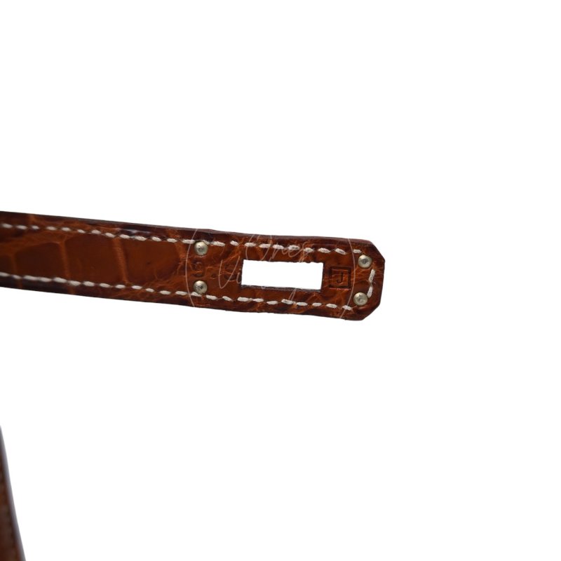 中古 Hermes 愛馬仕 Mini Kelly Pochette迷你凱莉手拿包 尼羅鱷鱷魚皮 霧面金色 鍍金五金PHW 方形的「J」刻印-12