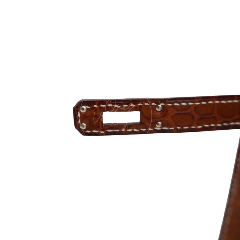 中古 Hermes 愛馬仕 Mini Kelly Pochette迷你凱莉手拿包 尼羅鱷鱷魚皮 霧面金色 鍍金五金PHW 方形的「J」刻印-13