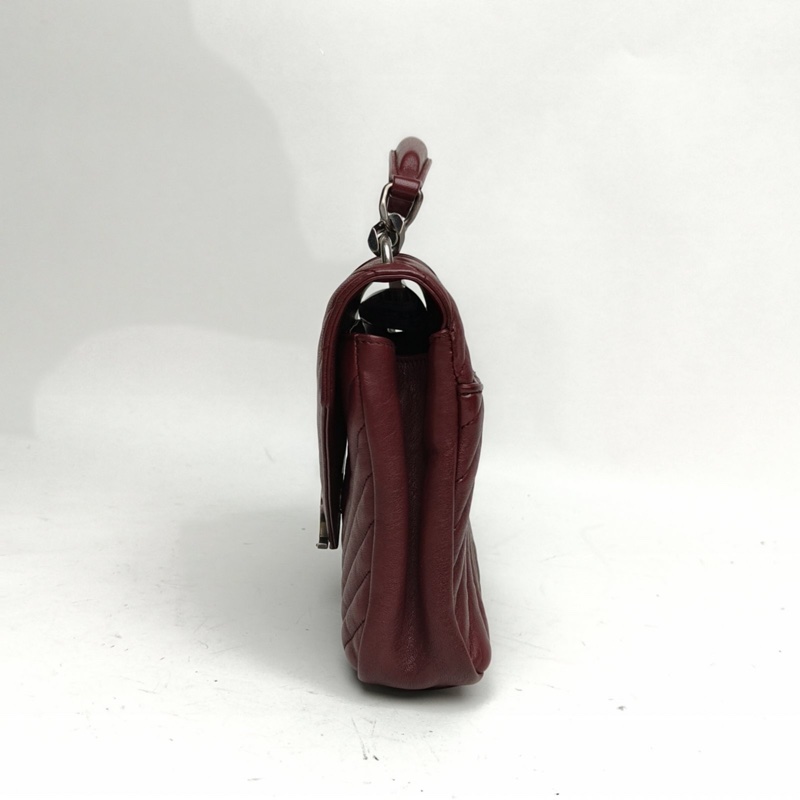 SAINT LAURENT College郵差包中號酒紅色羊皮銀扣肩背包-1