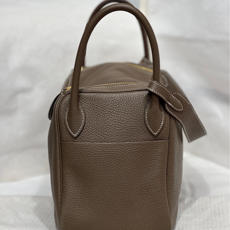 正品🤎99新✨Hermes愛馬仕lindy30手提包斜背包單肩包大象灰金扣tc皮U刻-2