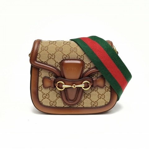 GUCCI LadyWeb復古馬鞍包MINI棕色帆布金扣