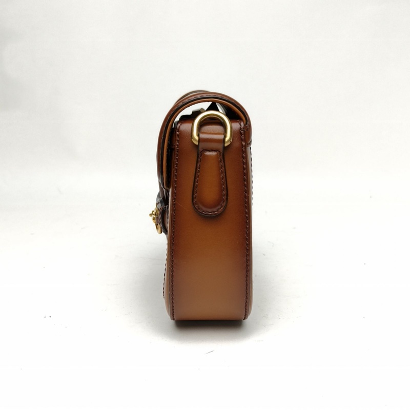 GUCCI LadyWeb復古馬鞍包MINI棕色帆布金扣-1