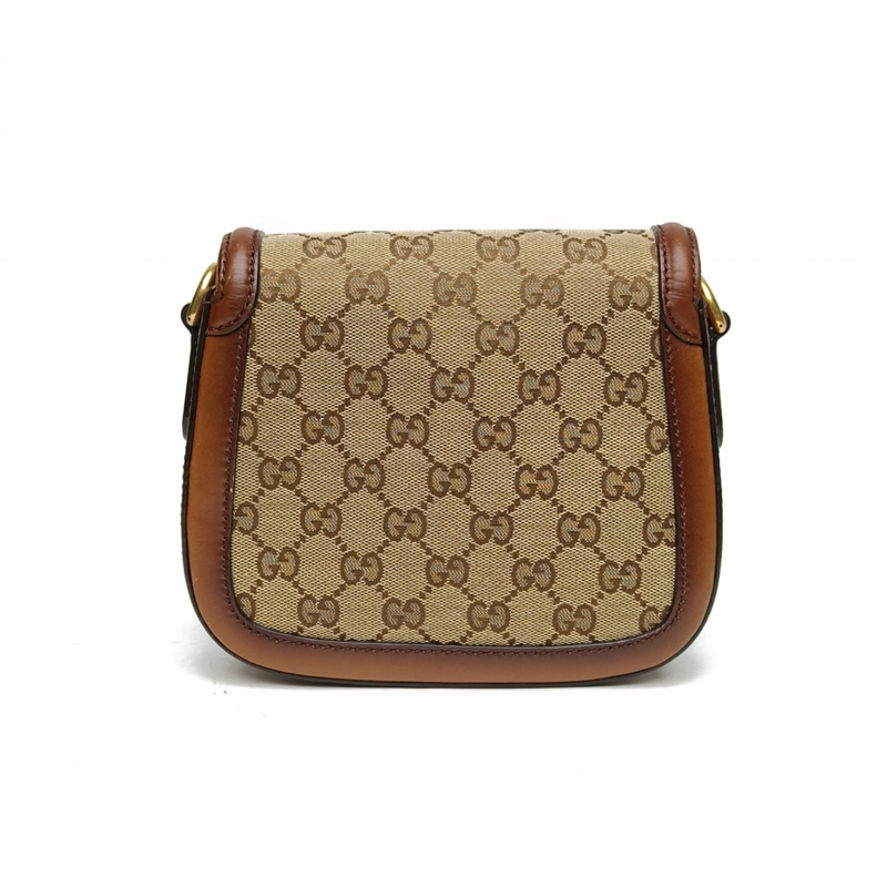 GUCCI LadyWeb復古馬鞍包MINI棕色帆布金扣-2