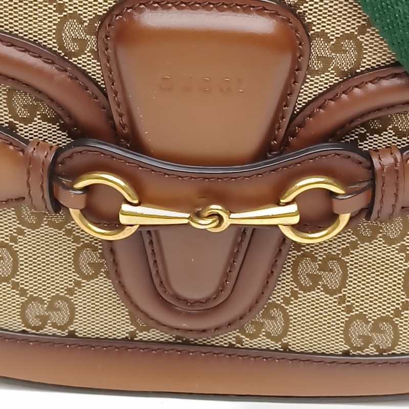 GUCCI LadyWeb復古馬鞍包MINI棕色帆布金扣-4