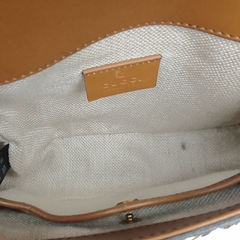 GUCCI LadyWeb復古馬鞍包MINI棕色帆布金扣-5