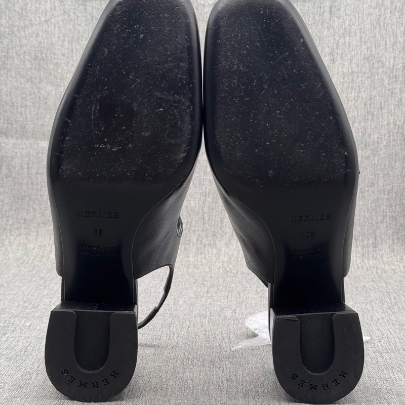 Hermes 愛馬仕 女鞋 瑪麗珍鞋 H扣 復古黑色皮鞋 高跟 粗跟涼鞋 38碼-7