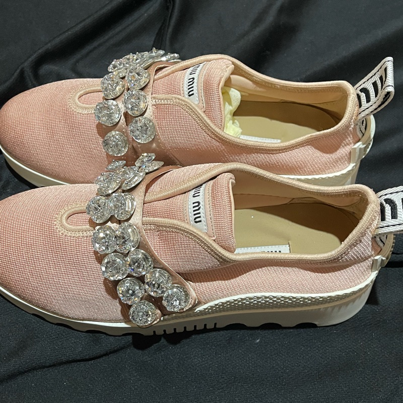 MiuMiu粉色水鑽厚底鞋 休閒鞋#38-25