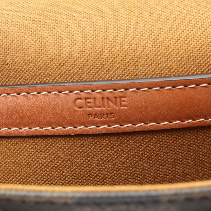 CELINE Triomphe 單肩斜背包,帆布皮革,黑色/棕色,二手女款-3