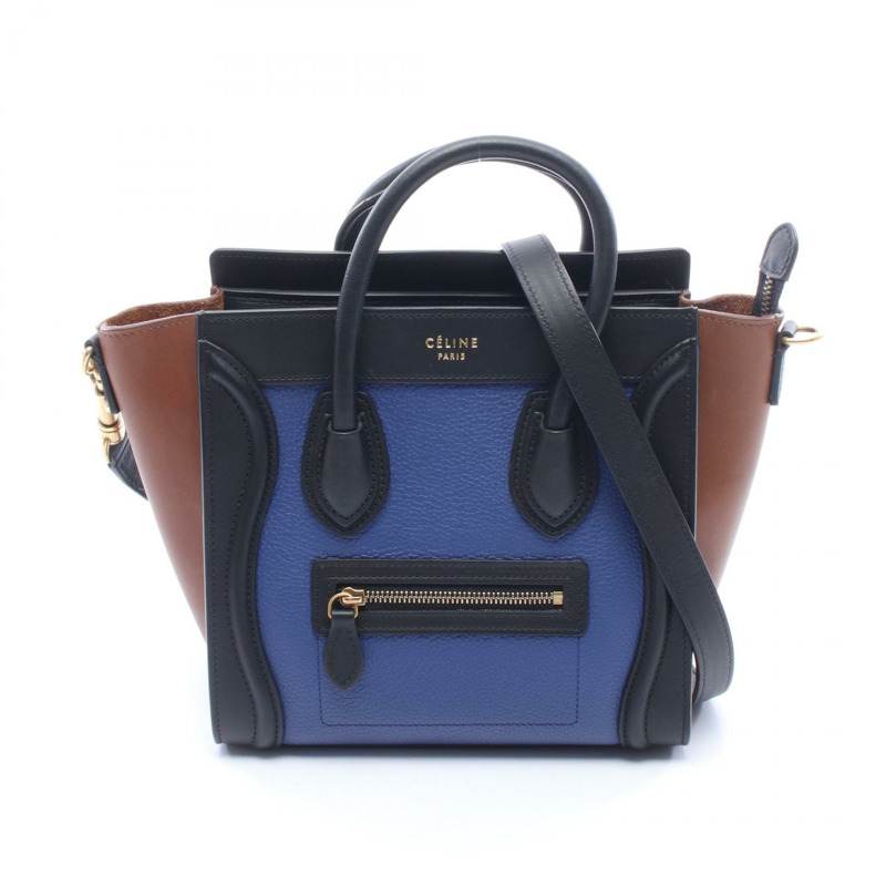 CELINE Luggage Nano Shopper 單肩斜背包，皮革材質，藍黑色，二手-0