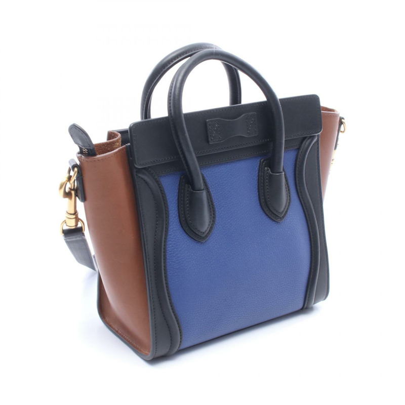 CELINE Luggage Nano Shopper 單肩斜背包，皮革材質，藍黑色，二手-1