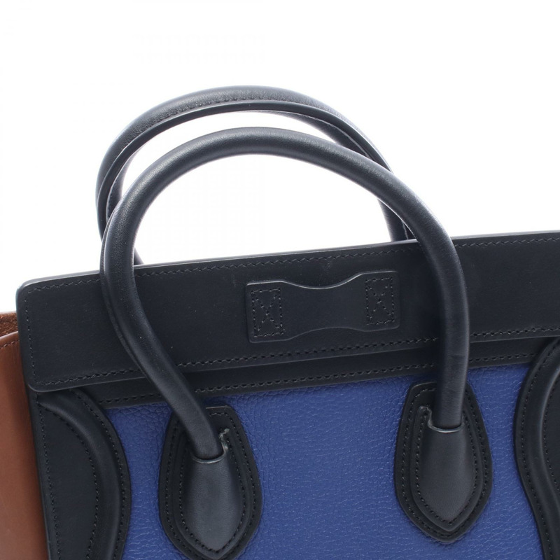 CELINE Luggage Nano Shopper 單肩斜背包，皮革材質，藍黑色，二手-5