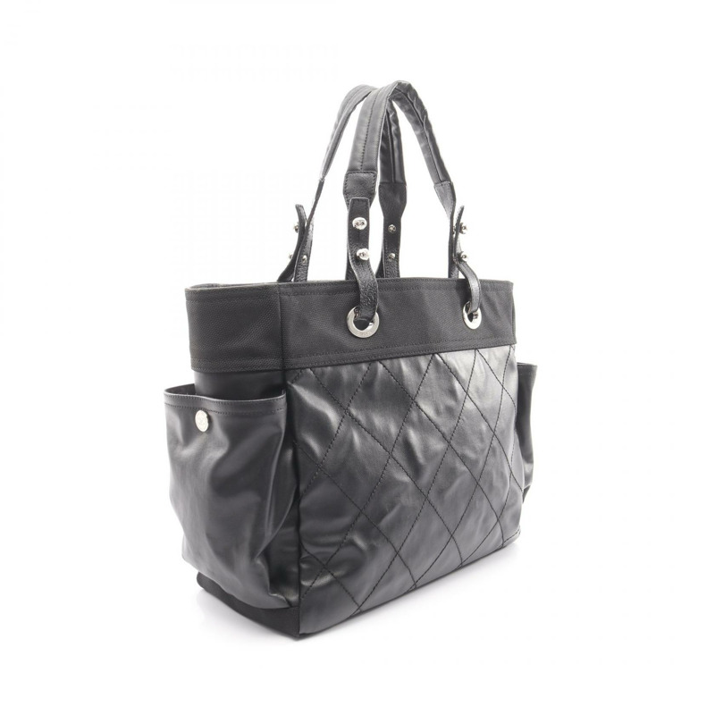 香奈兒 (CHANEL) Paris Biarritz MM 手提包,黑色,皮革/PVC塗層帆布,二手,女士,帶五金配件-1