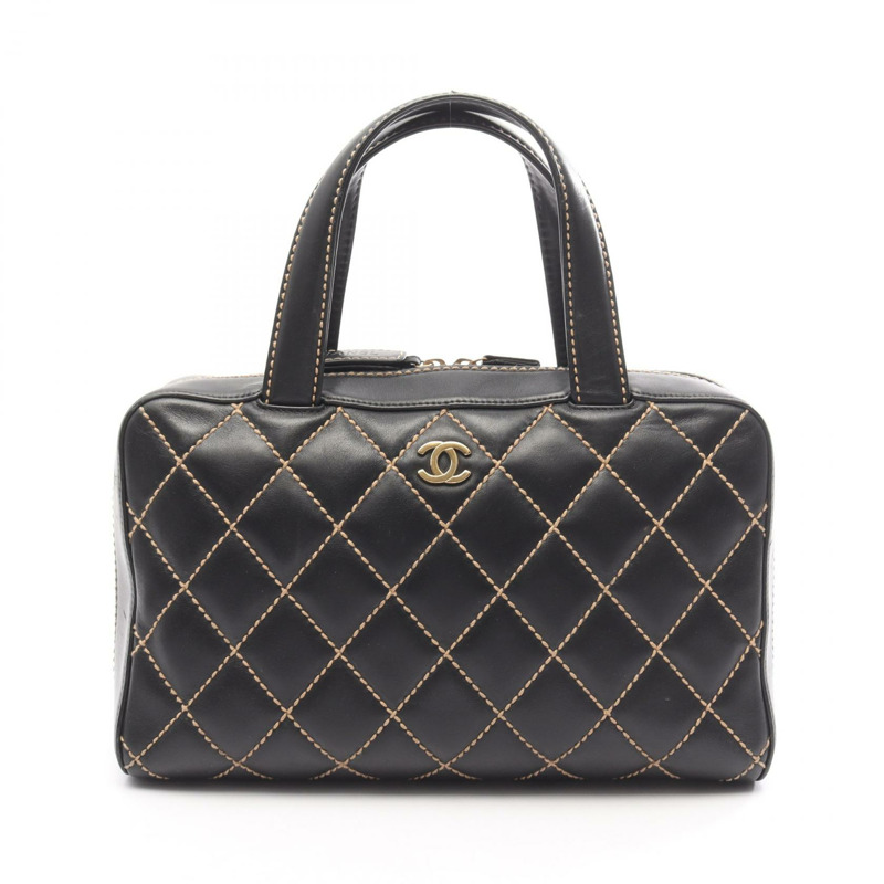 香奈兒 (CHANEL) 野性縫線手提包 A18121 黑色皮革二手女士金扣 CC Coco-0
