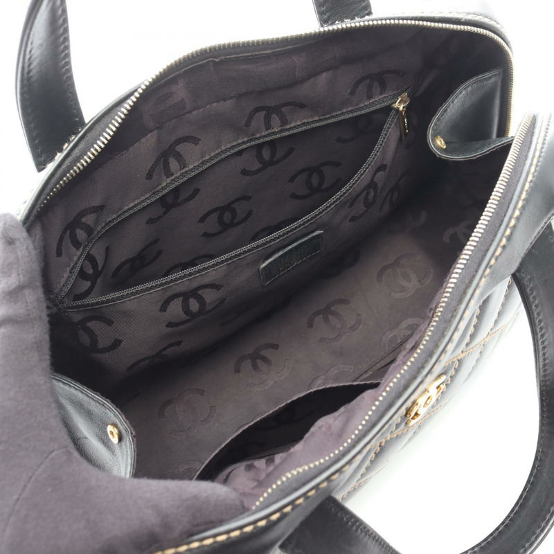 香奈兒 (CHANEL) 野性縫線手提包 A18121 黑色皮革二手女士金扣 CC Coco-2