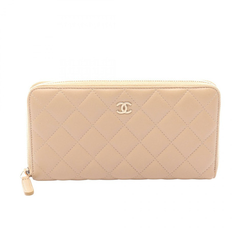 香奈兒 (CHANEL) Matelasse Around 長版皮夾 A50097 羊皮 米色 二手 金五金 CC
