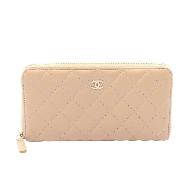 香奈兒 (CHANEL) Matelasse Around 長版皮夾 A50097 羊皮 米色 二手 金五金 CC-0