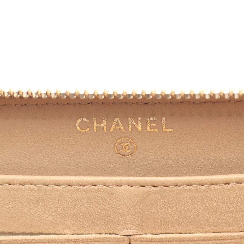 香奈兒 (CHANEL) Matelasse Around 長版皮夾 A50097 羊皮 米色 二手 金五金 CC-3