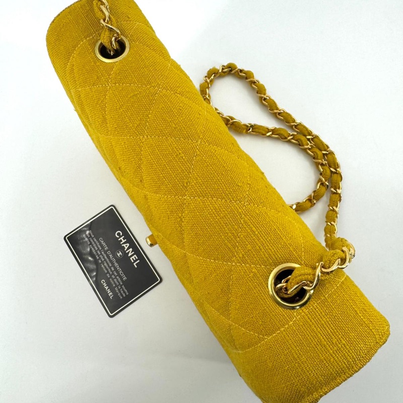 Chanel Vintage 91-94 Linen Matelassé 25 Yellow Small Shoulder Bag-10