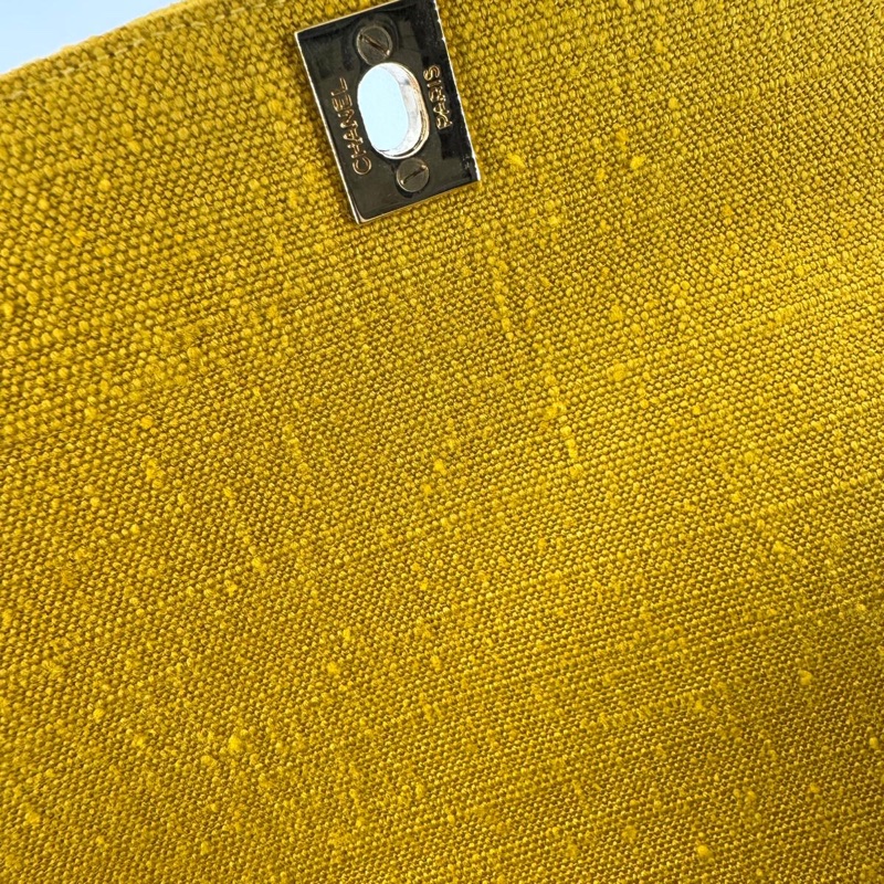 Chanel Vintage 91-94 Linen Matelassé 25 Yellow Small Shoulder Bag-15