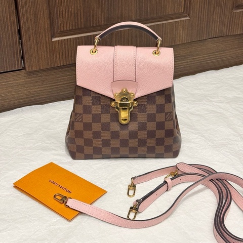 99💖正品💝路易威登/LV Clapton棋盤格拼櫻花粉雙肩包,金扣 19年
