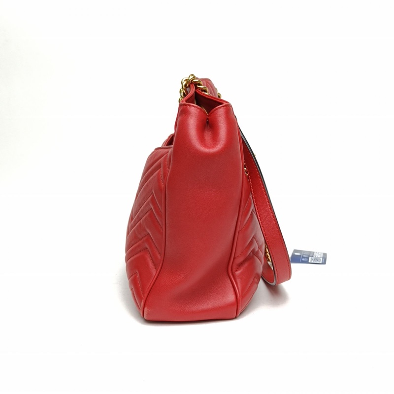 GUCCI GGMarmont磁吸扣Tote29紅色牛皮金扣肩背包-1