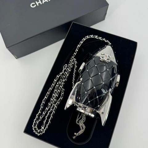 Chanel 2017 Plexiglass and Rhinestone Limited Edition Black Rocket Ship Minaudière Bag