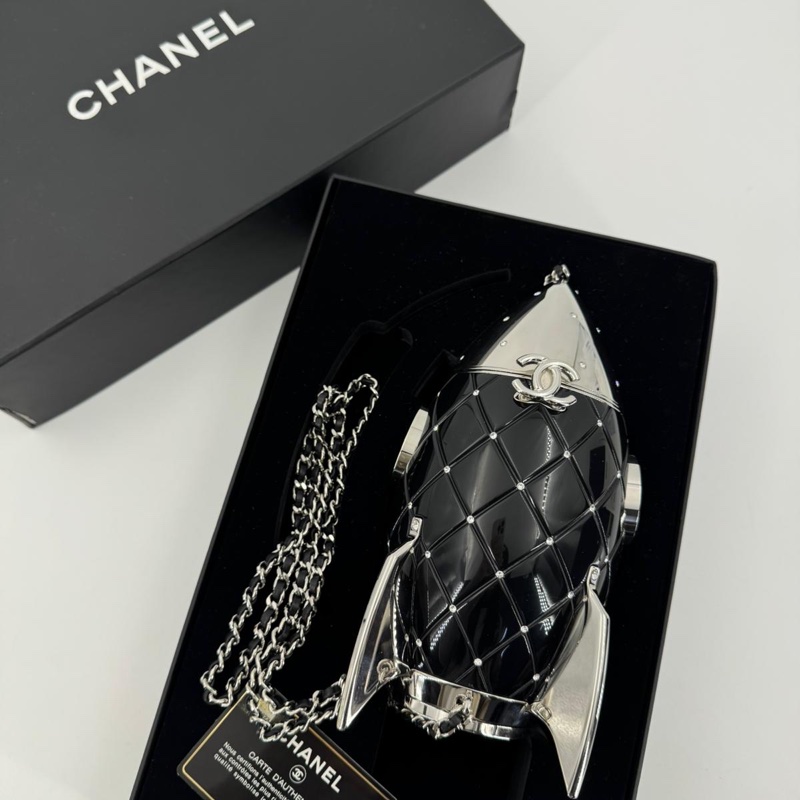 Chanel 2017 Plexiglass and Rhinestone Limited Edition Black Rocket Ship Minaudière Bag-1