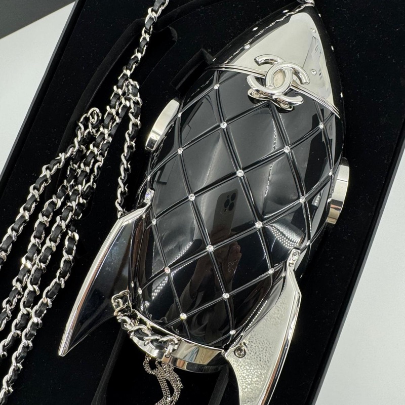 Chanel 2017 Plexiglass and Rhinestone Limited Edition Black Rocket Ship Minaudière Bag-2
