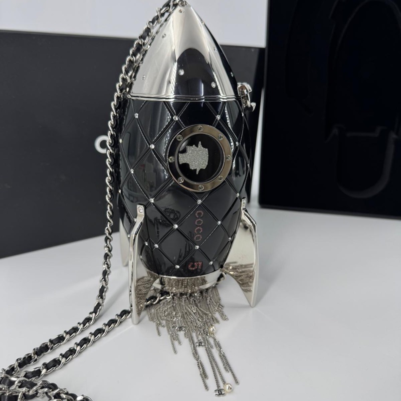 Chanel 2017 Plexiglass and Rhinestone Limited Edition Black Rocket Ship Minaudière Bag-4