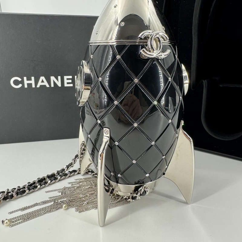Chanel 2017 Plexiglass and Rhinestone Limited Edition Black Rocket Ship Minaudière Bag-5