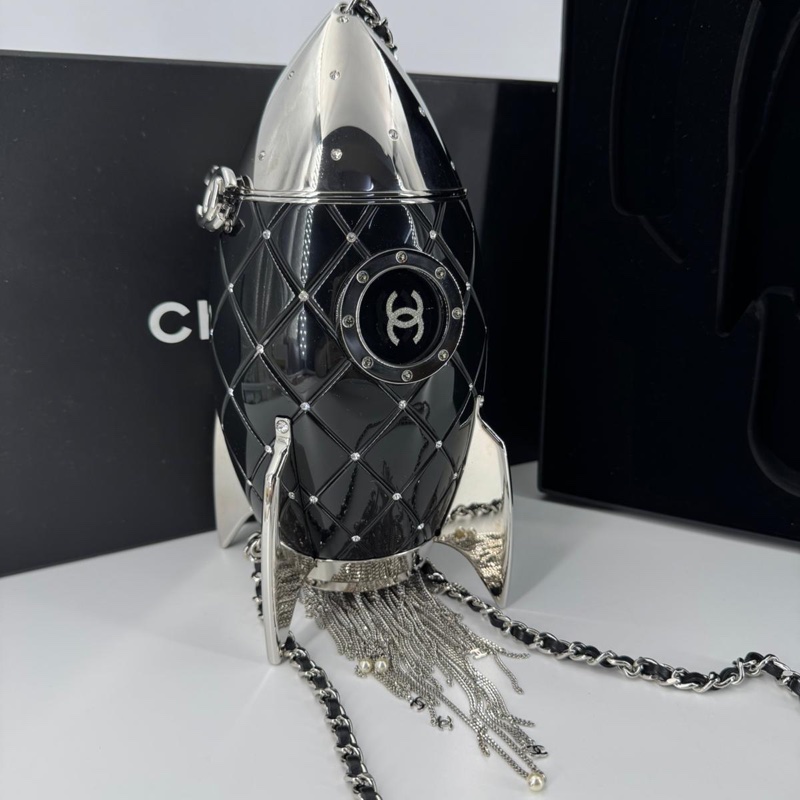 Chanel 2017 Plexiglass and Rhinestone Limited Edition Black Rocket Ship Minaudière Bag-6