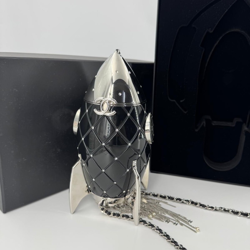 Chanel 2017 Plexiglass and Rhinestone Limited Edition Black Rocket Ship Minaudière Bag-7