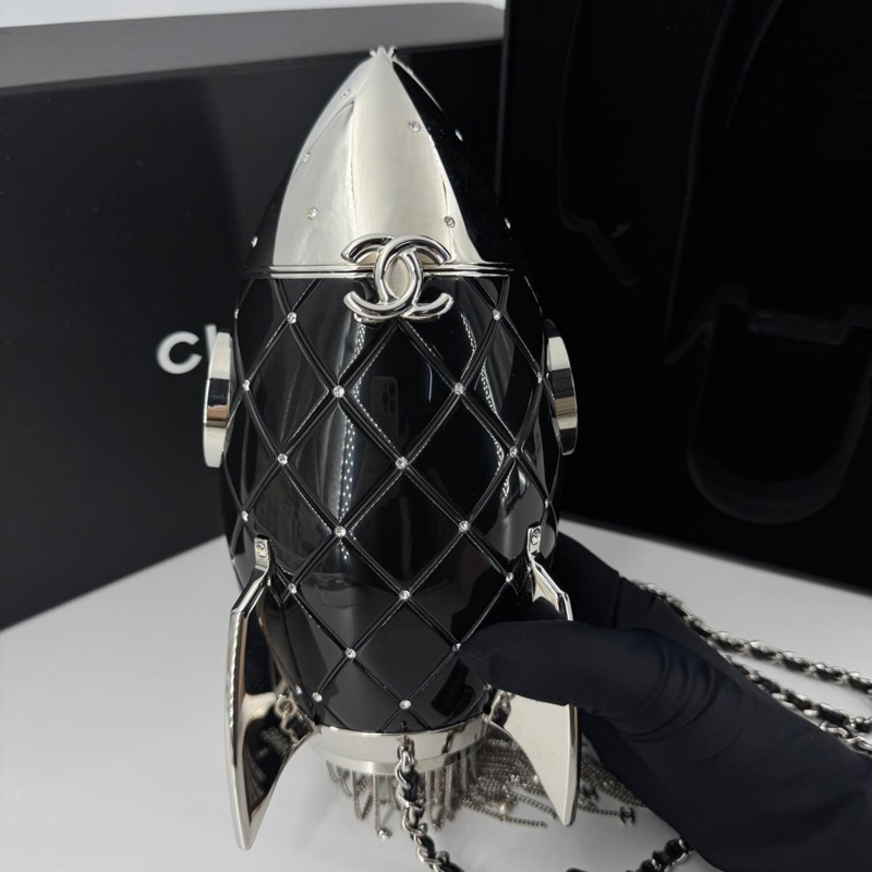Chanel 2017 Plexiglass and Rhinestone Limited Edition Black Rocket Ship Minaudière Bag-9