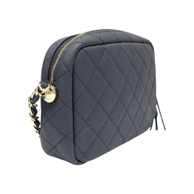 深藍色 菱格紋牛皮 Camera Case 肩背包 【CHANEL 香奈兒】 A57717-1
