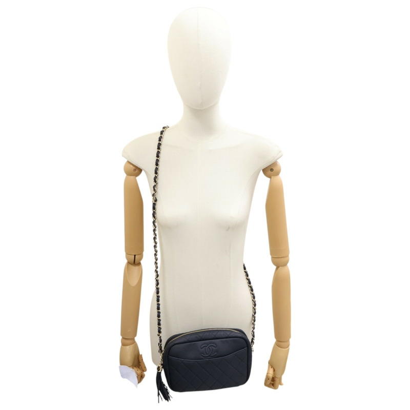 深藍色 菱格紋牛皮 Camera Case 肩背包 【CHANEL 香奈兒】 A57717-8
