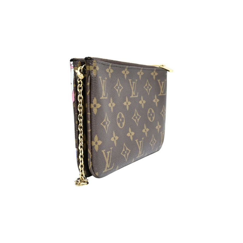 棕色 原花帆布 Pochette Double Zip 肩背包【LOUIS VUITTON LV 路易威登】 M68486-1