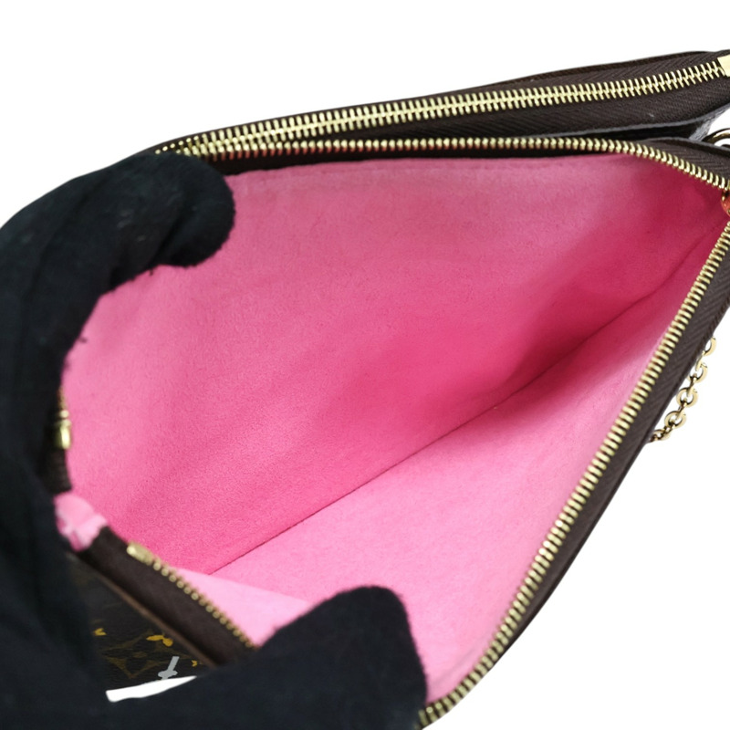 棕色 原花帆布 Pochette Double Zip 肩背包【LOUIS VUITTON LV 路易威登】 M68486-2