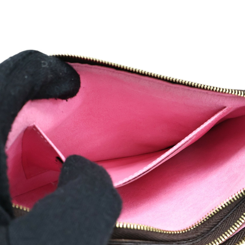 棕色 原花帆布 Pochette Double Zip 肩背包【LOUIS VUITTON LV 路易威登】 M68486-3