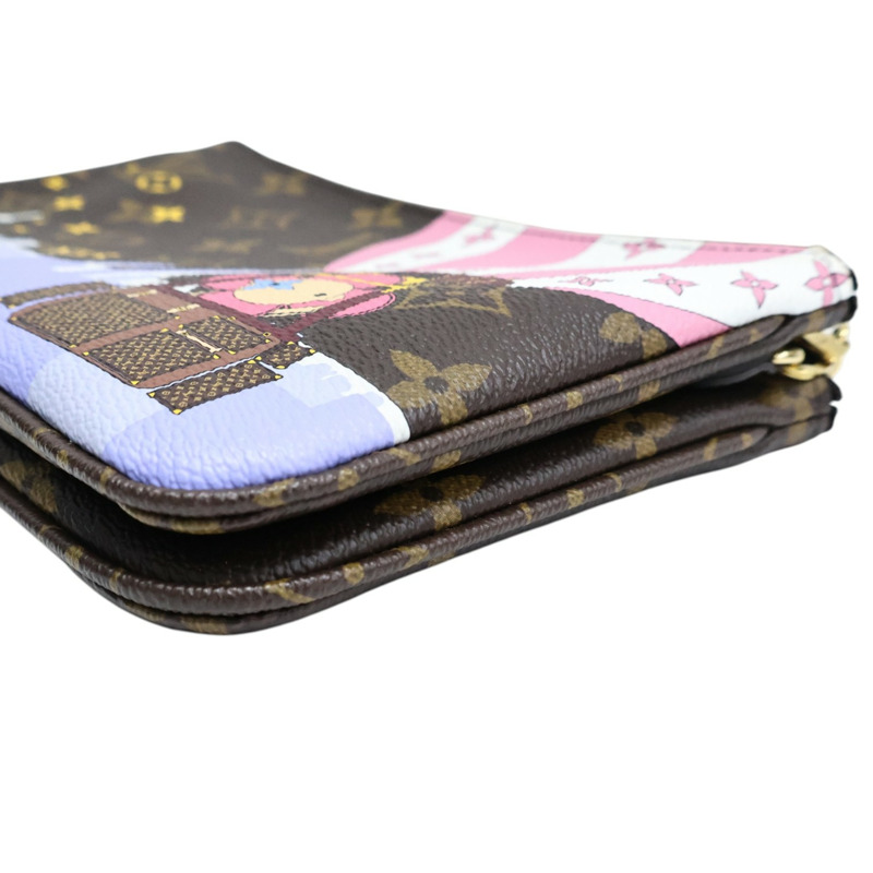 棕色 原花帆布 Pochette Double Zip 肩背包【LOUIS VUITTON LV 路易威登】 M68486-8