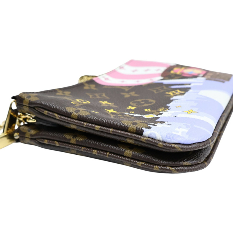 棕色 原花帆布 Pochette Double Zip 肩背包【LOUIS VUITTON LV 路易威登】 M68486-9